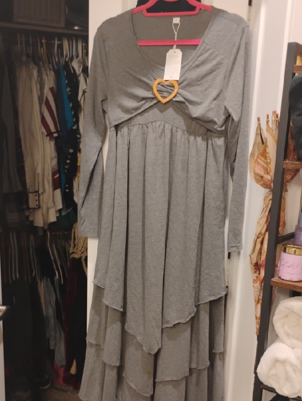 Made With Heart Long-Sleeve Tiered Maxi Dress with Heart Accent